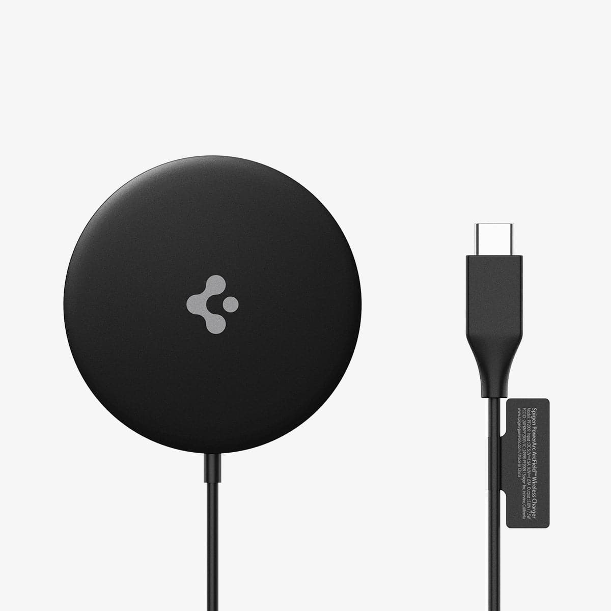 ACH02190 - ArcField™ Magnetic Wireless Charger PF2009 (MagFit) in black showing the top view of wireless charger and end of cable next to it