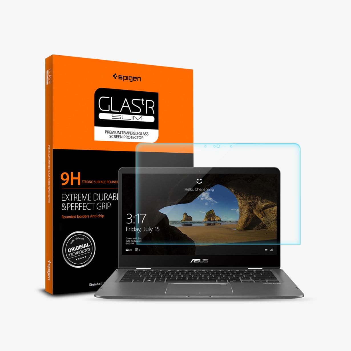 AGL00050 - Asus Zenbook Flip Screen Protector EZ FIT GLAS.tR showing the device, screen protector and packaging