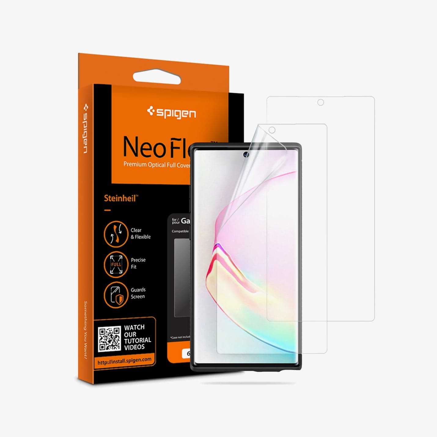 627FL27292 - Galaxy Note 10 Plus Neo Flex Screen Protector showing the device, two screen protectors and packaging