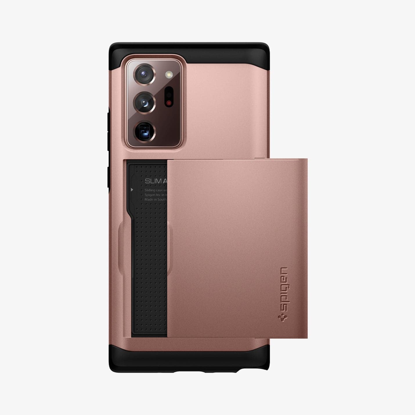 ACS01573 - Galaxy Note 20 Ultra Slim Armor CS Case in bronze showing the back with card slot open slightly