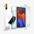 AGL02033 - Galaxy Tab S8 Plus Screen Protector EZ Fit GLAS.tR showing the device, screen protector, ez fit tray and packaging