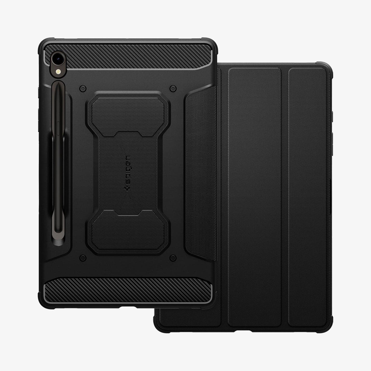 ACS06540 - Galaxy Tab S9 Case Rugged Armor Pro in black showing the back and front