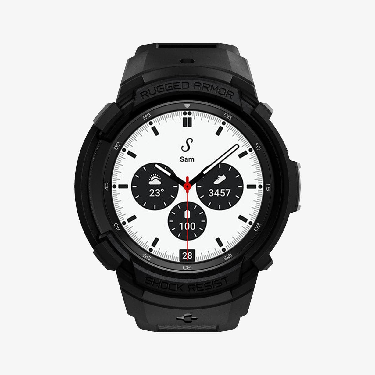 ACS03833 - Galaxy Watch 4 Classic (42mm) Case Rugged Armor Pro in black showing the front
