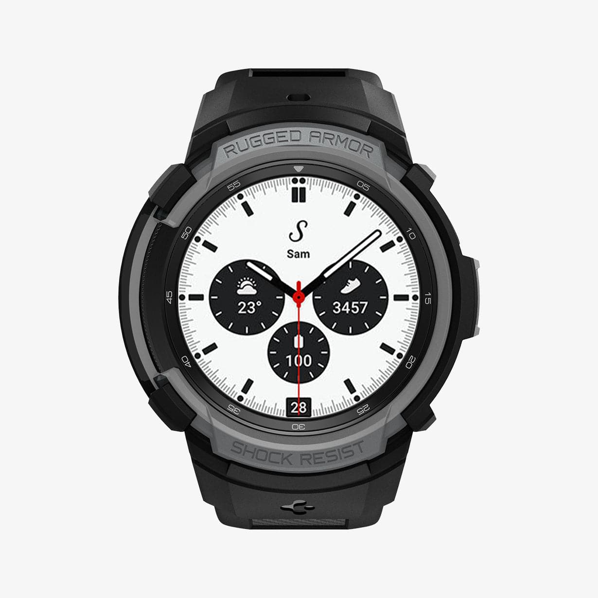 ACS03653 - Galaxy Watch 4 Classic (42mm) Case Rugged Armor Pro in charcoal gray showing the front