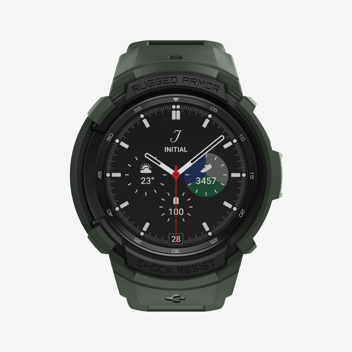 ACS04326 - Galaxy Watch 4 Classic (46mm) Case Rugged Armor Pro in military green showing the front
