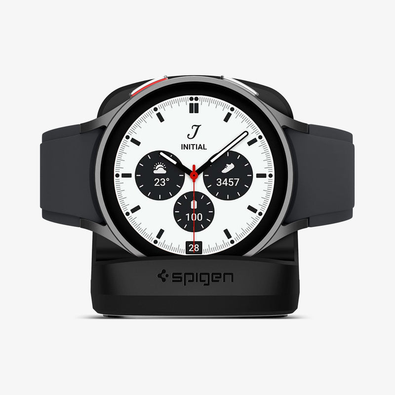 AMP05302 - Galaxy Watch Night Stand S353 in black showing the front with watch on stand