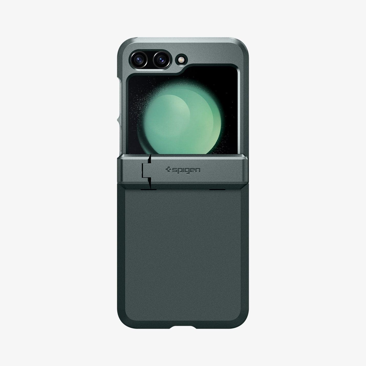 ACS06228 - Galaxy Z Flip 5 Case Tough Armor Pro in abyss green showing the back with phone fully open