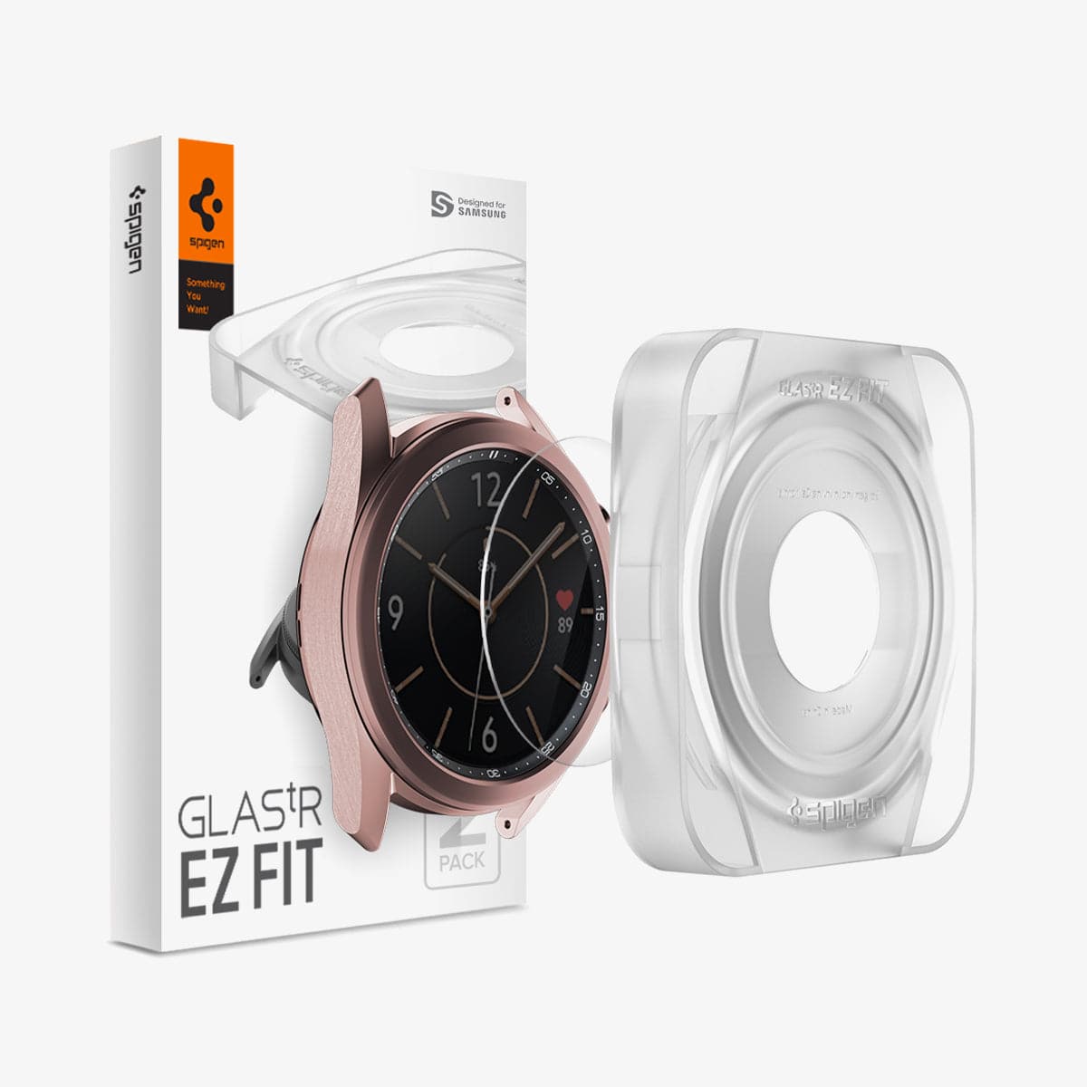 AGL01844 - Galaxy Watch 3 (41mm) Screen Protector EZ Fit GLAS.tR SLIM showing the packaging, watch face, screen protector, EZ Fit Tray