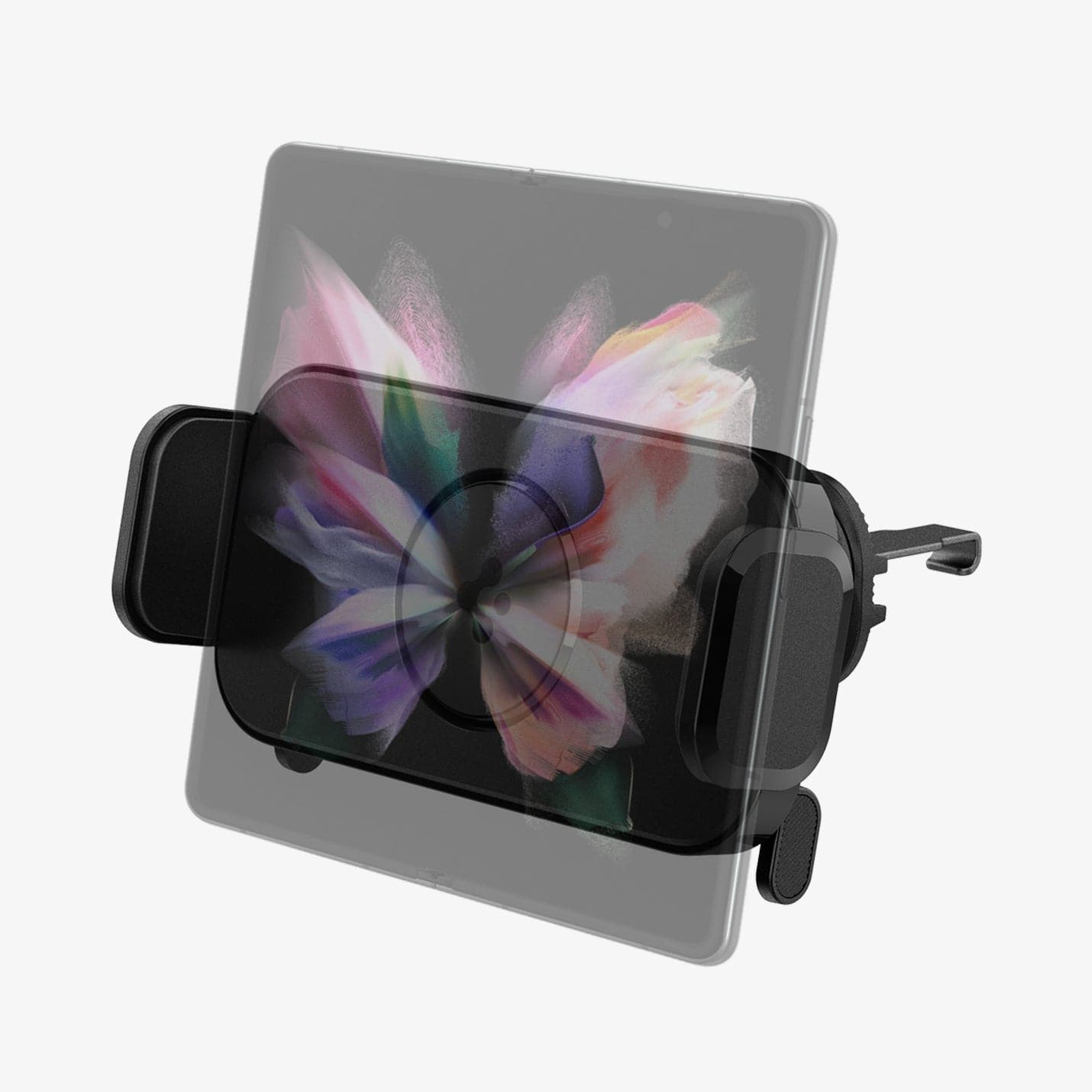 ACP04278 - GTS12 Galaxy Fold Car Mount in black showing the front with a see through mosaic of galaxy fold