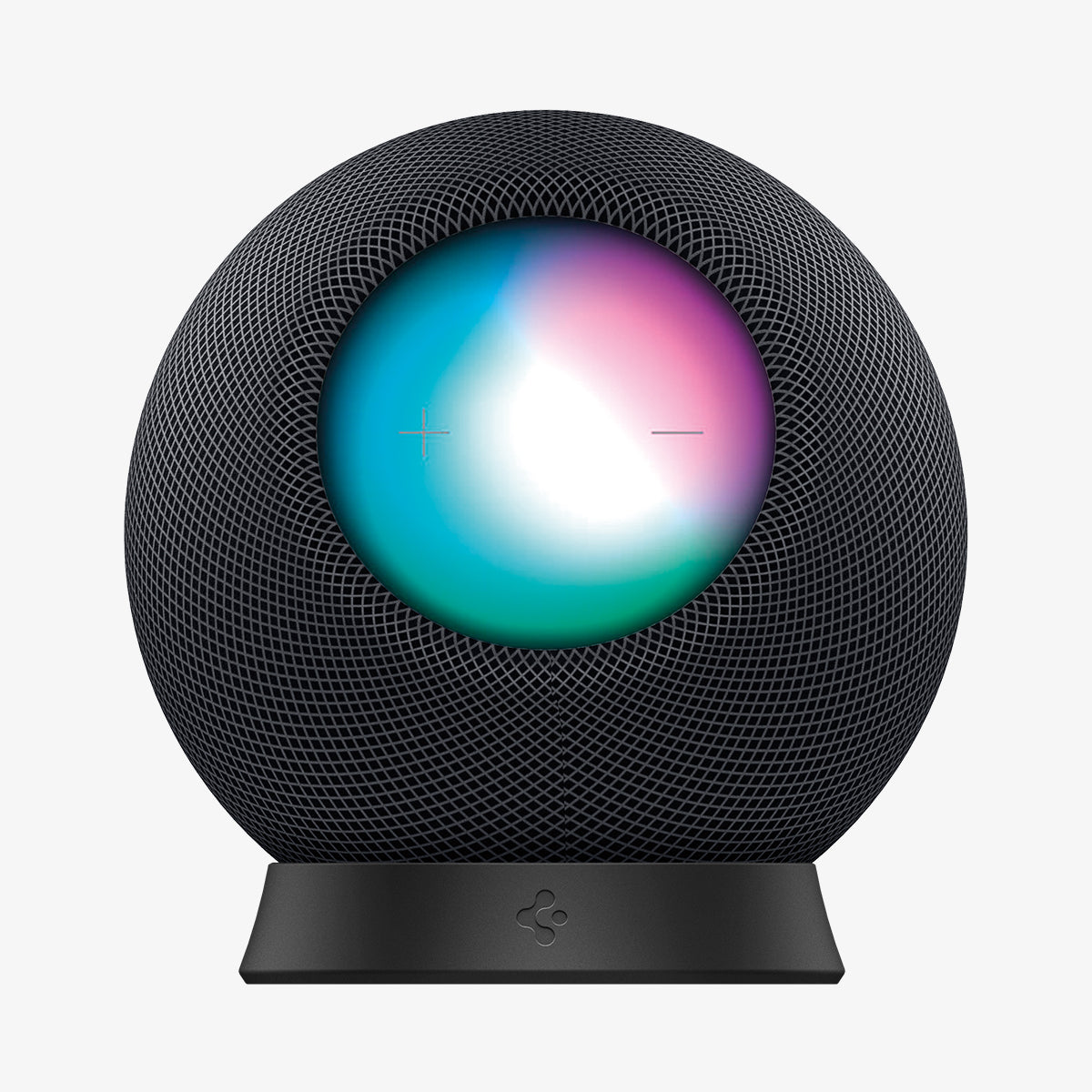 AMP02781 - Apple HomePod Mini Stand Silicone Fit in black showing the front with homepod on top