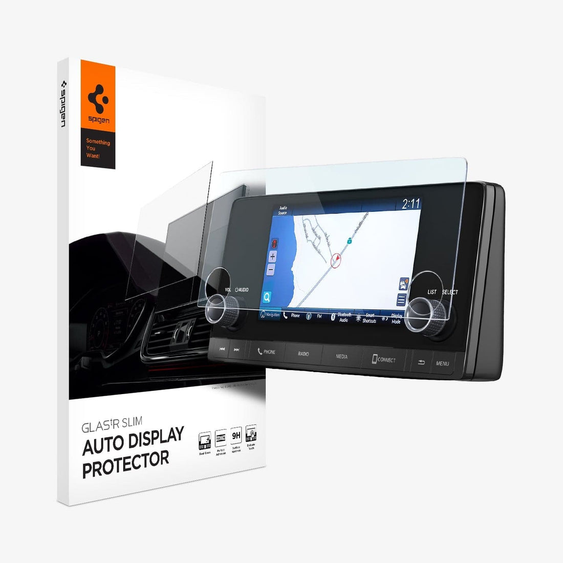 AGL05414 - Honda Civic 7" Screen Protector GLAS.tR Slim Anti-Glare showing the touch screen display, screen protector and packaging