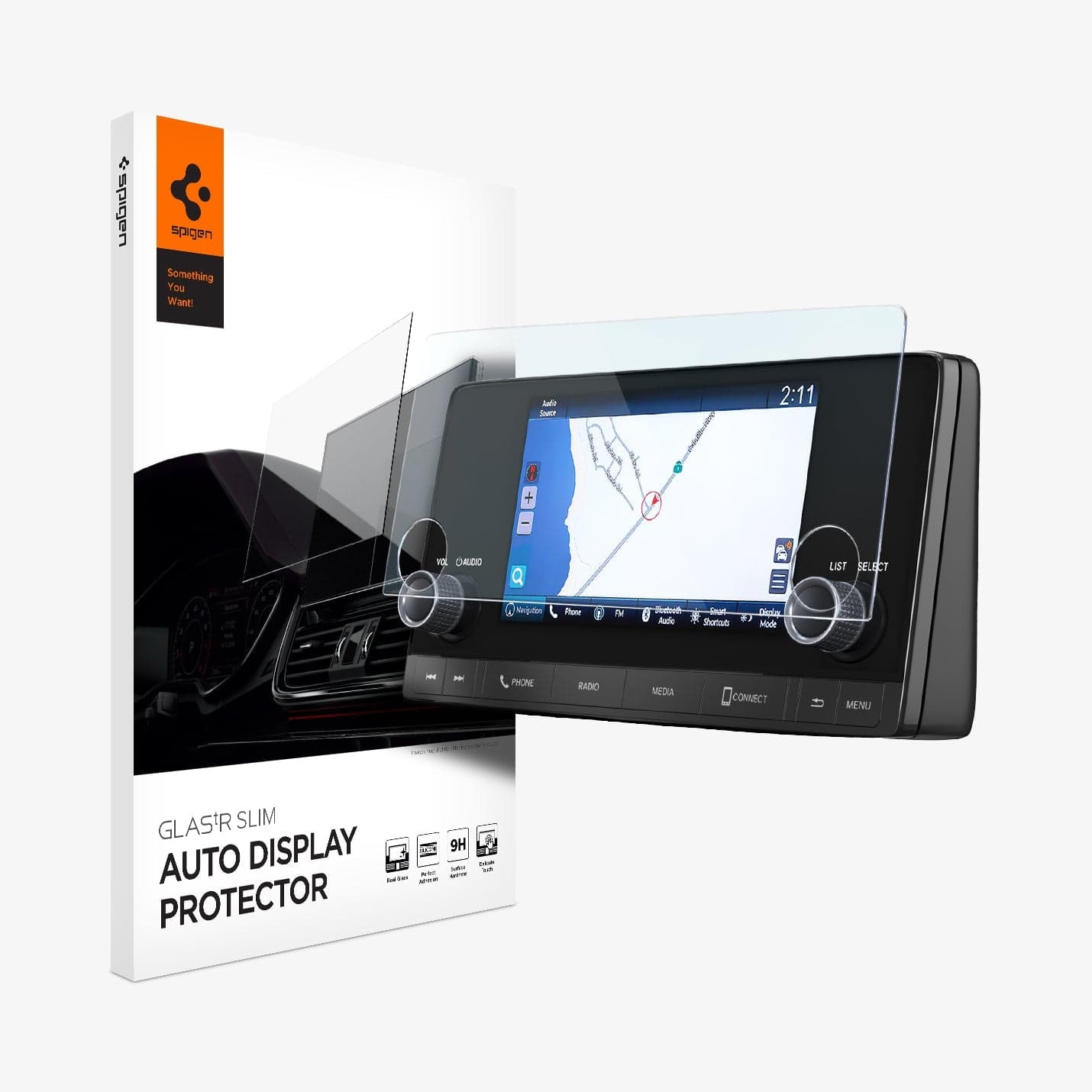 AGL05414 - Honda Civic 7" Screen Protector GLAS.tR Slim Anti-Glare showing the touch screen display, screen protector and packaging