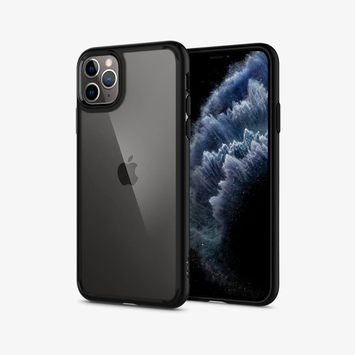 075CS27136 - iPhone 11 Pro Max Case Ultra Hybrid in matte black showing the back and front