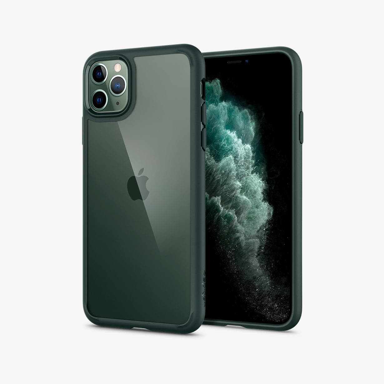 ACS00411 - iPhone 11 Pro Max Case Ultra Hybrid in midnight green showing the back and front