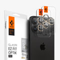 AGL05598 - iPhone 15 Pro / 15 Pro Max Optik Pro Lens Protector in gold showing the device, two lens protectors and packaging