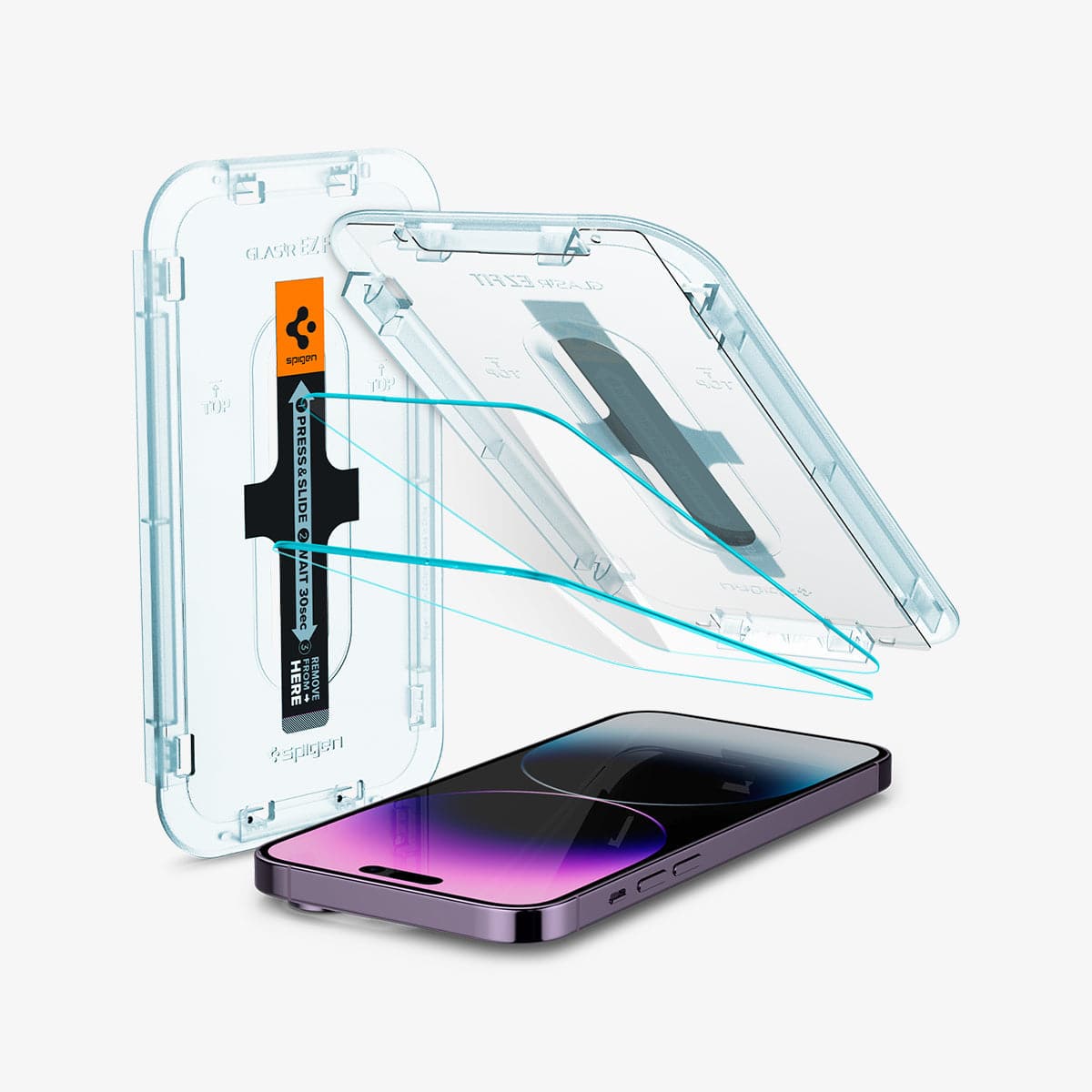 AGL05202 - iPhone 16e Screen Protector EZ FIT GLAS.tR (Sensor Protection) showing the device, two screen protectors, and ez fit tray