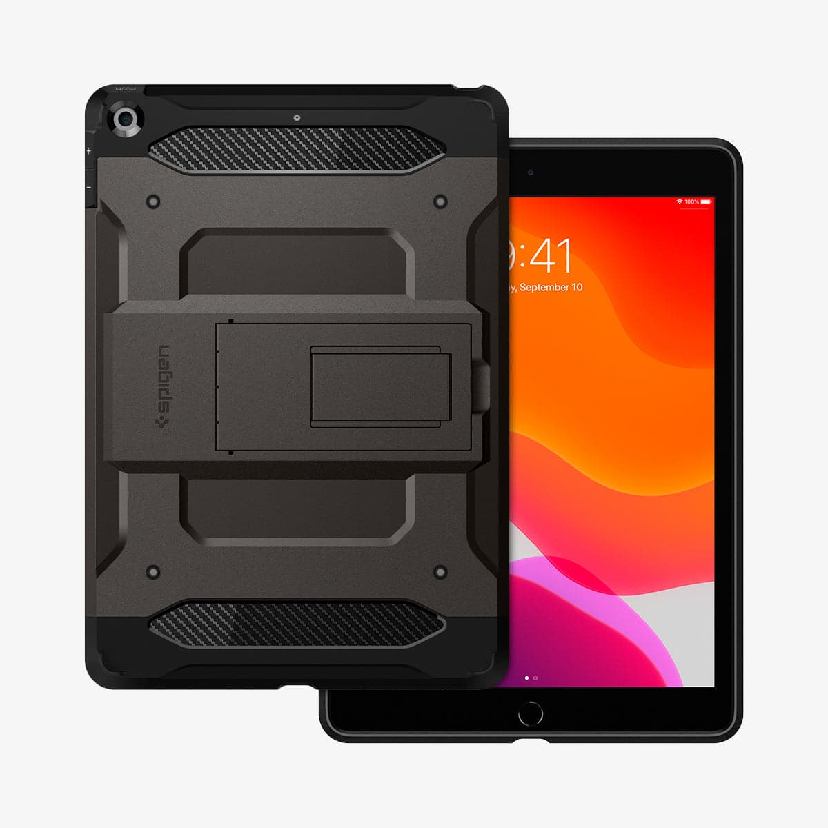 ACS00378 - iPad 10.2" Case Tough Armor Tech in gunmetal showing the back and front