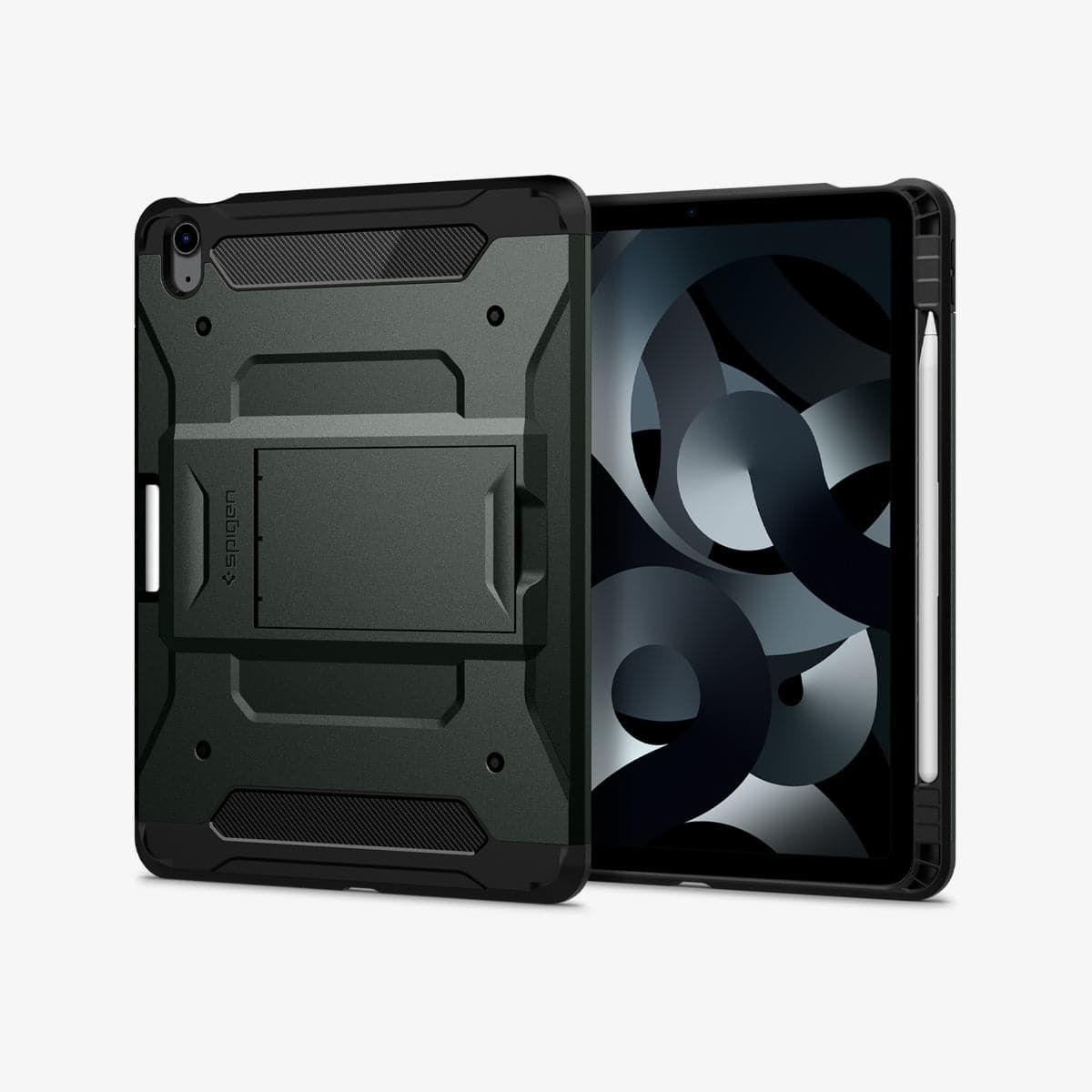 ACS02053 - iPad Air 10.9" (2022 / 2020) Case Tough Armor Pro in military green showing the back and front