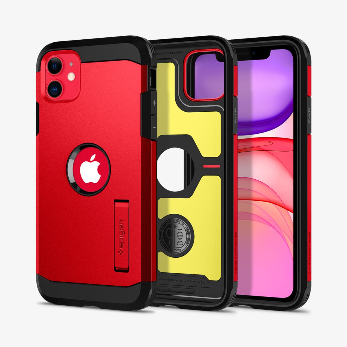 ACS00408 - iPhone 11 Case Tough Armor XP in red showing the back, inside and front