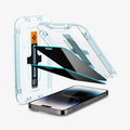 AGL05215 - iPhone 14 Pro Screen Protector EZ FIT GLAS.tR Privacy showing the device, two screen protectors, and ez fit tray