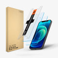 AGL04423 - iPhone 12 Mini Screen Protector EZ FIT GLAS.tR SLIM Refill showing the device, two screen protectors, align sticker guide, and packaging