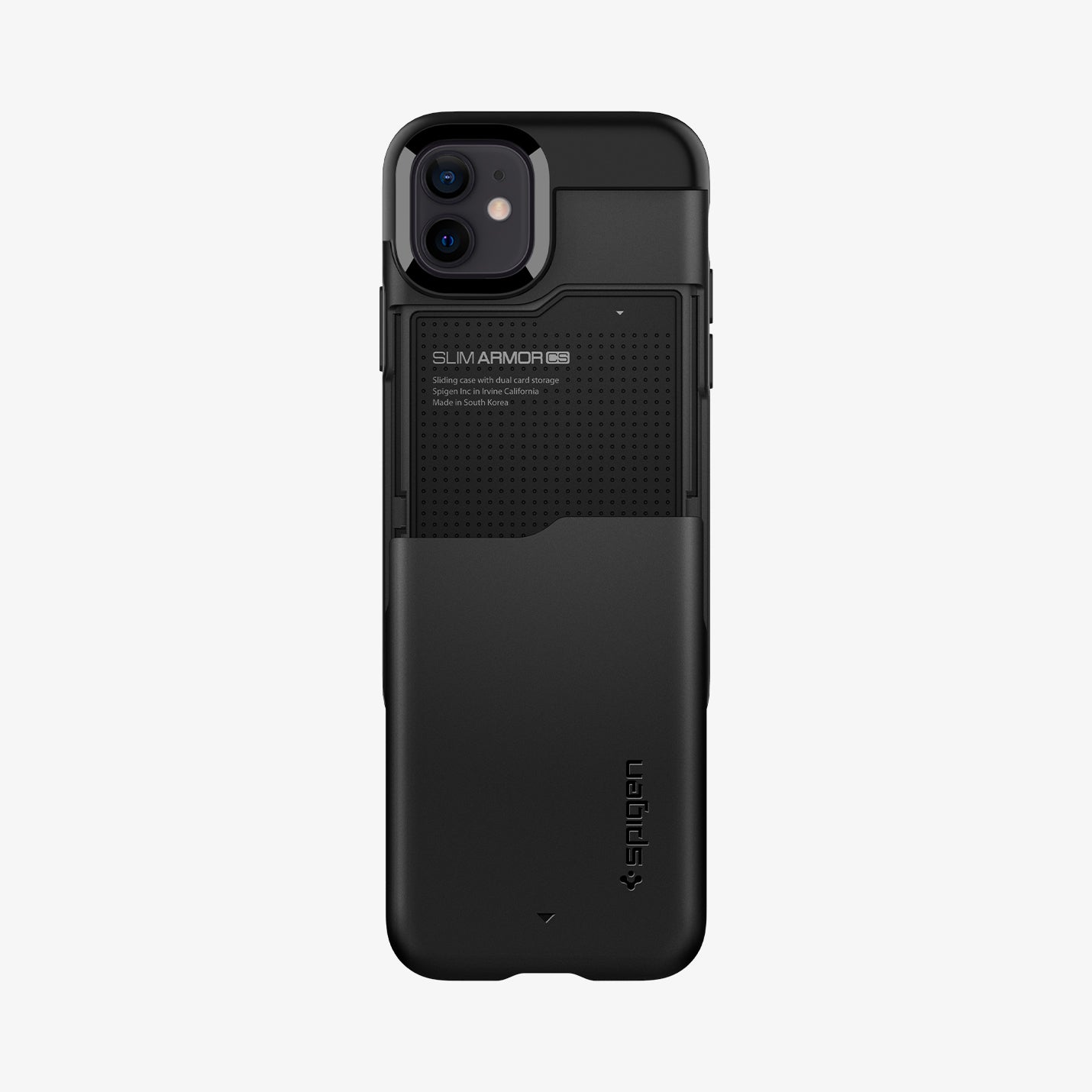 ACS01750 - iPhone 12 Mini Case Slim Armor CS in black showing the back with card slot layer slid down
