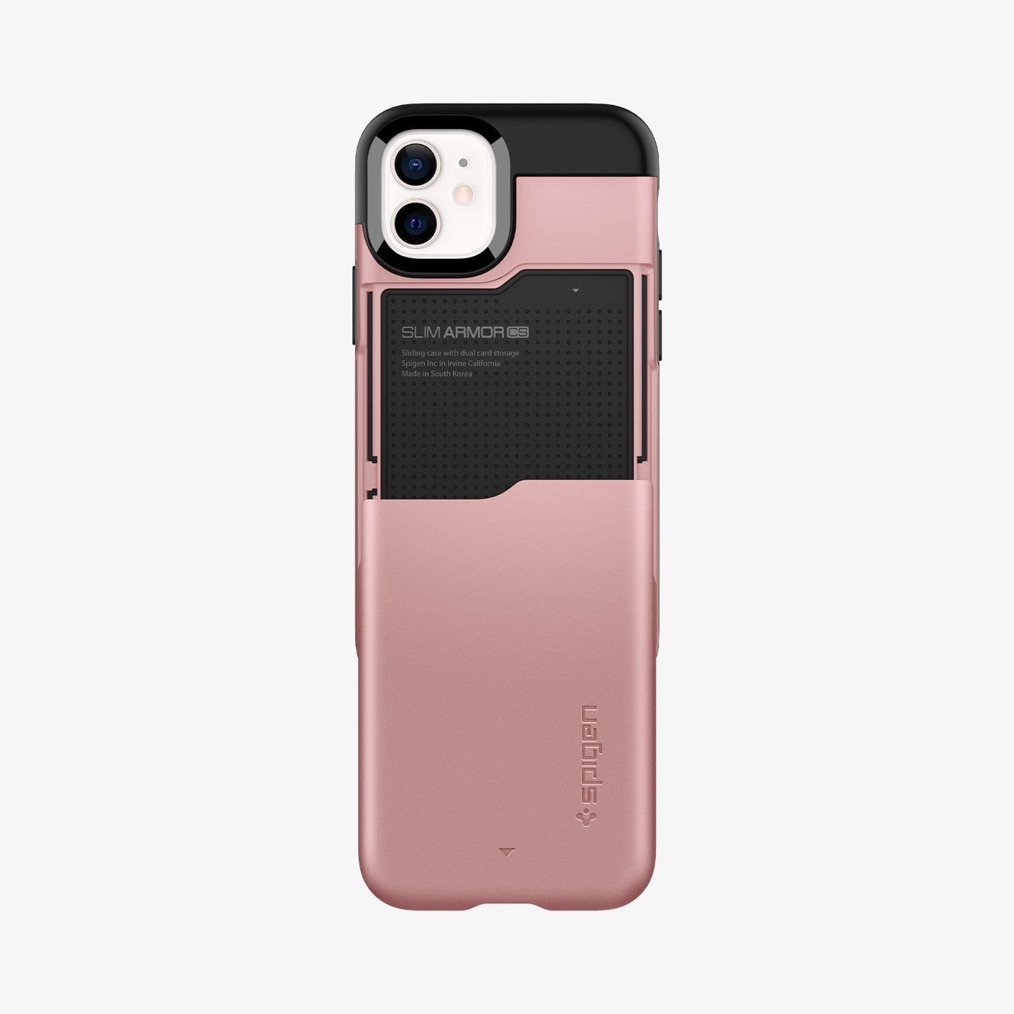 ACS01751 - iPhone 12 Mini Case Slim Armor CS in rose gold showing the back with card slot layer slid down