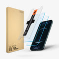 AGL04421 - iPhone 12 Pro Max Screen Protector EZ FIT GLAS.tR SLIM Refill showing the device, two screen protectors, align sticker guide, and packaging