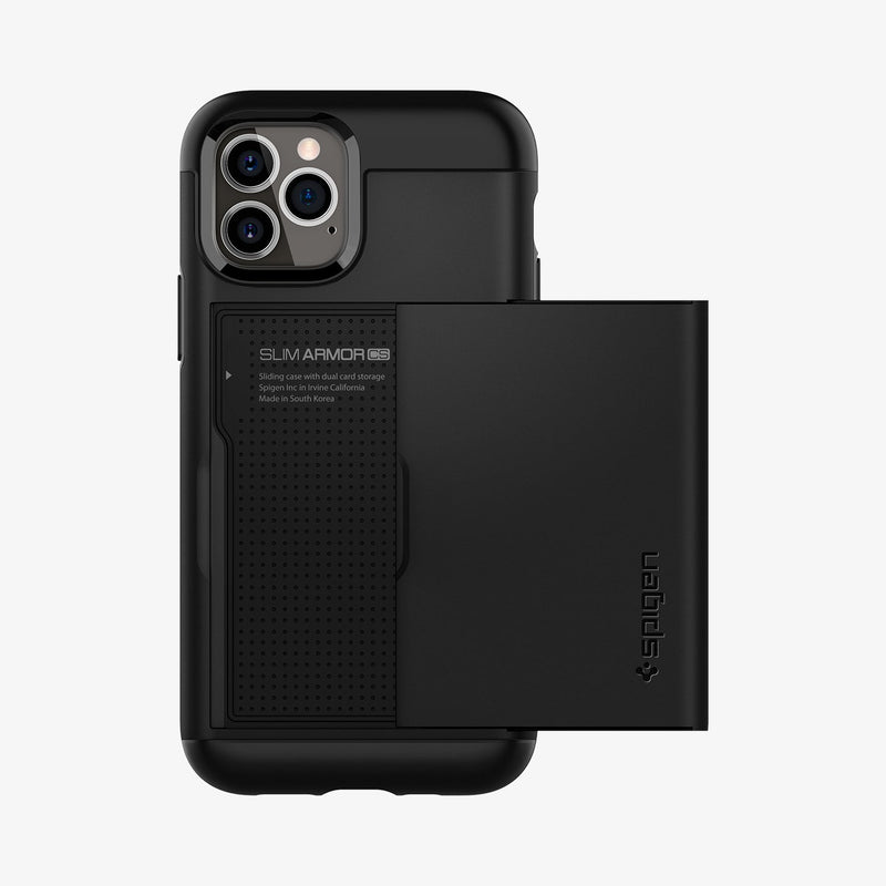ACS01707 - iPhone 12 / iPhone 12 Pro Case Slim Armor CS in black showing the back with card slot slightly open