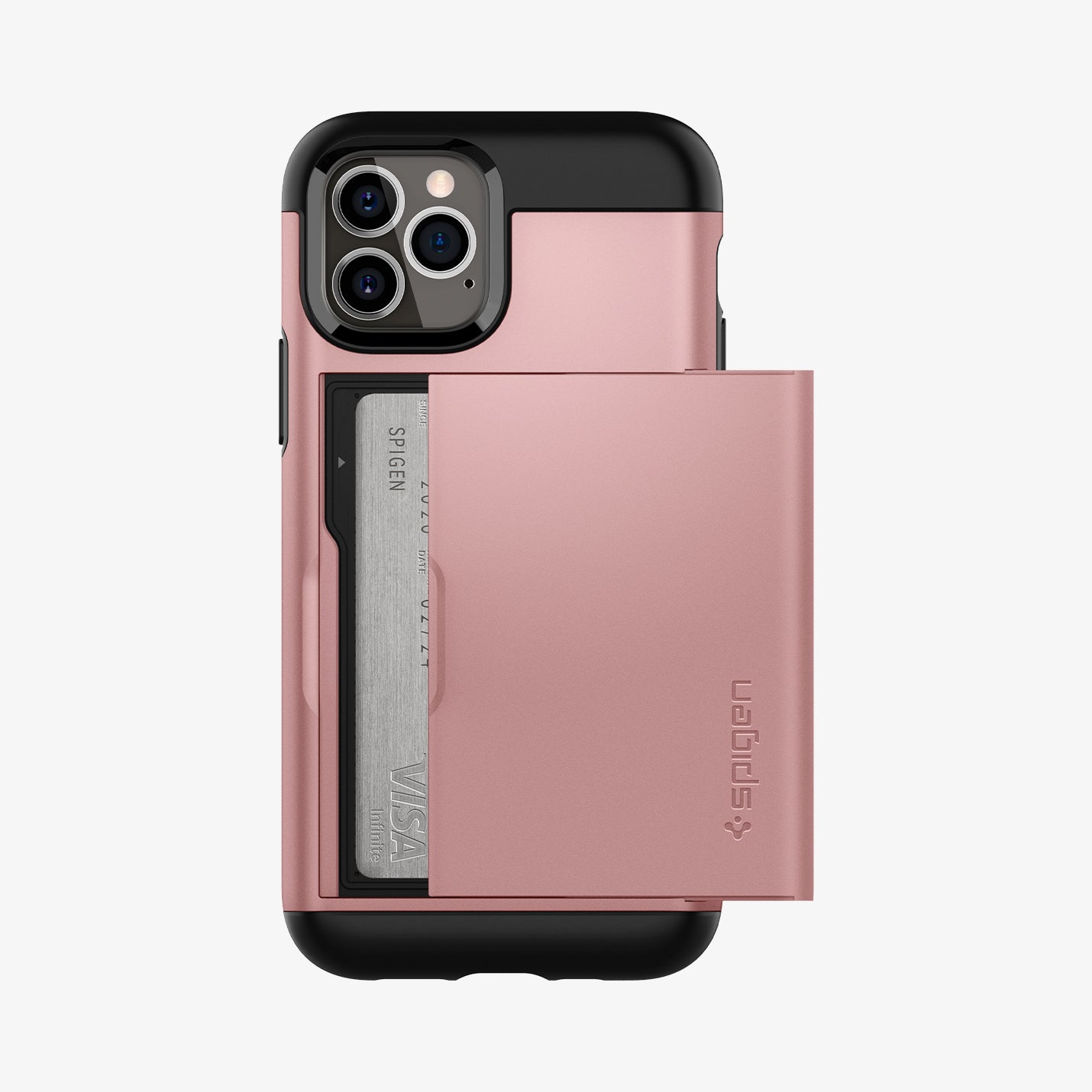 ACS01708 - iPhone 12 / iPhone 12 Pro Case Slim Armor CS in rose gold showing the back with card in slot