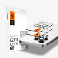 AGL05599 - iPhone 14 Pro / 14 Pro Max Optik Pro Lens Protector in silver showing the device, two optik pro lens protectors and packaging