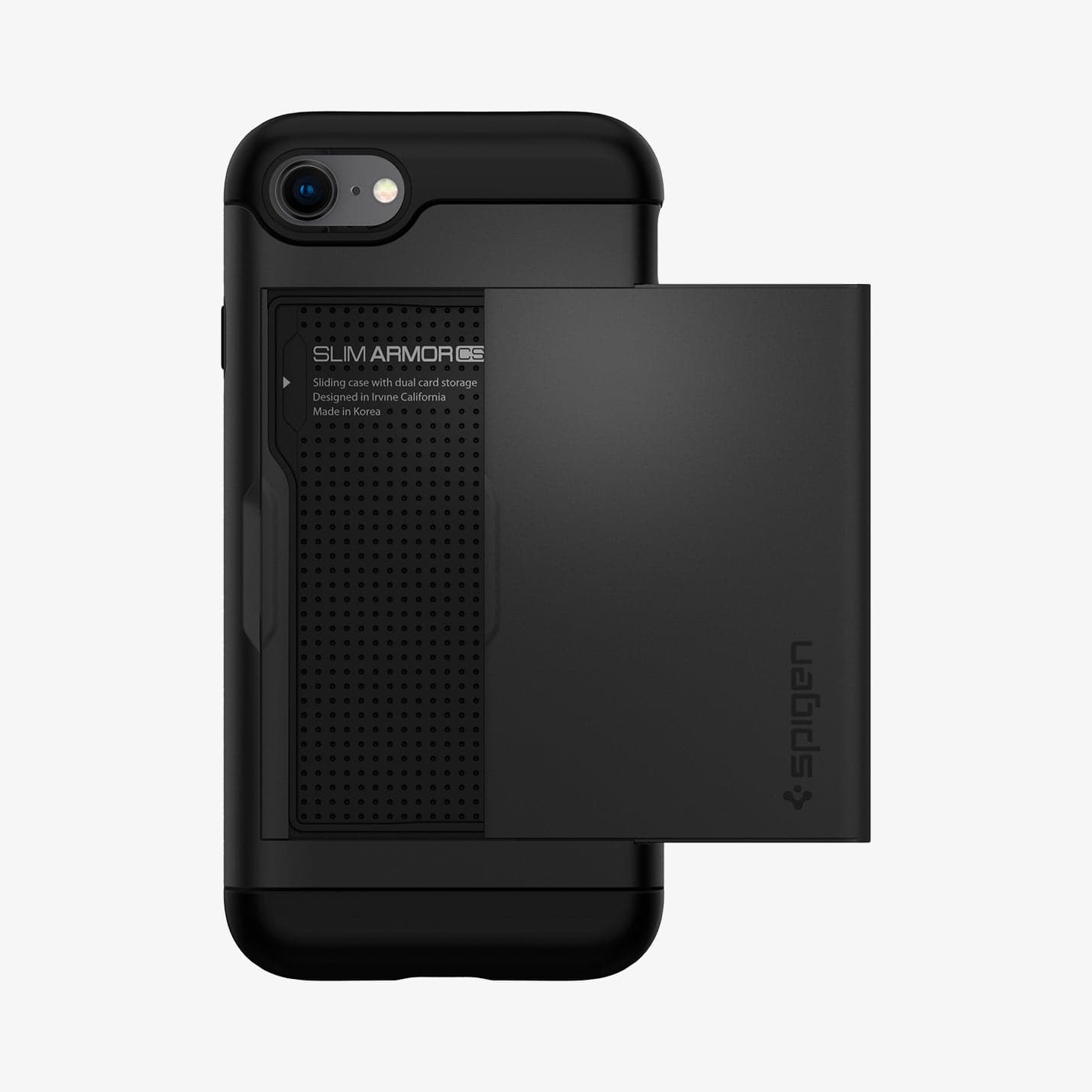 042CS20455 - iPhone 7 Series Slim Armor CS Case in Black showing the back with card slider out