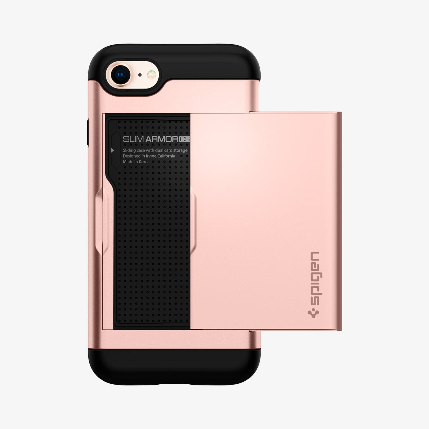 042CS20454 - iPhone 7 Series Slim Armor CS Case in Rose Gold showing the back with card slider out