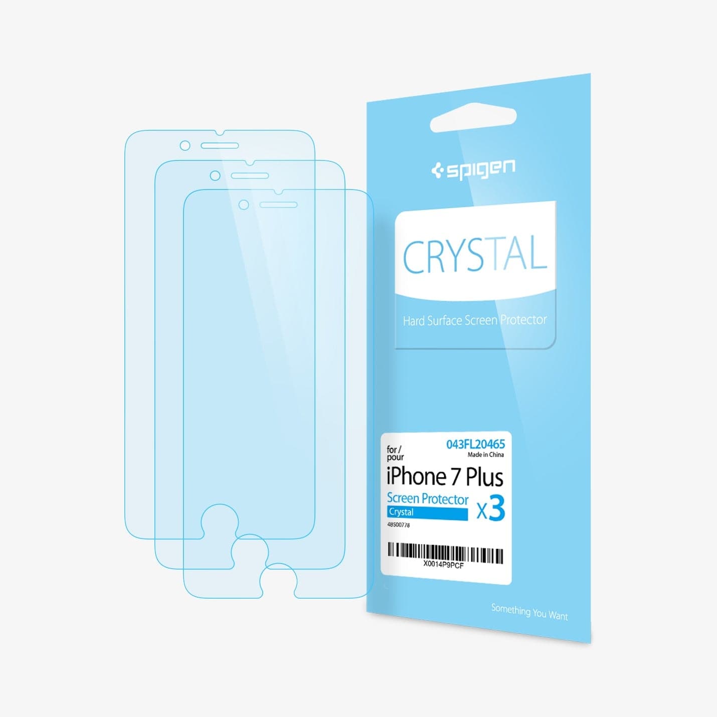 043FL20465 - iPhone 7 Plus Crystal Screen Protector showing 3 screen protectors and packaging