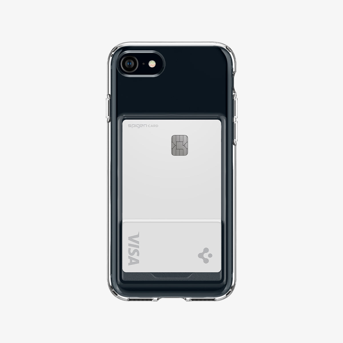 ACS04359 - iPhone SE Card Slot Case in crystal clear showing the back with card in slot