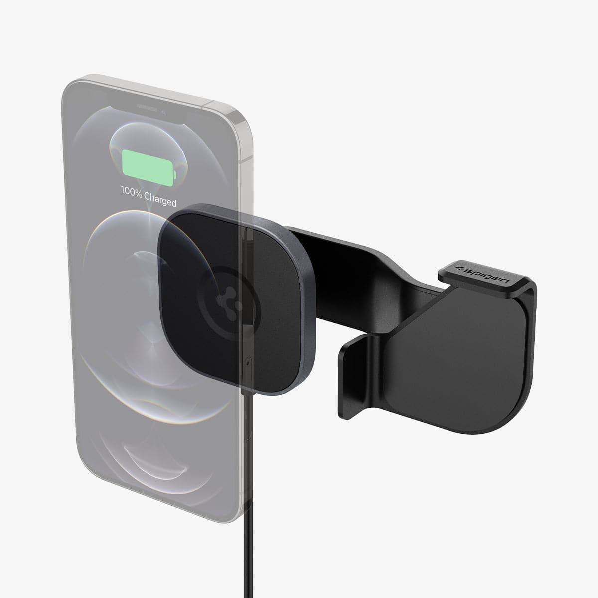ACP03844 - Tesla OneTap Pro Wireless Screen Car Mount (MagFit) showing the front with iPhone faded to see placement