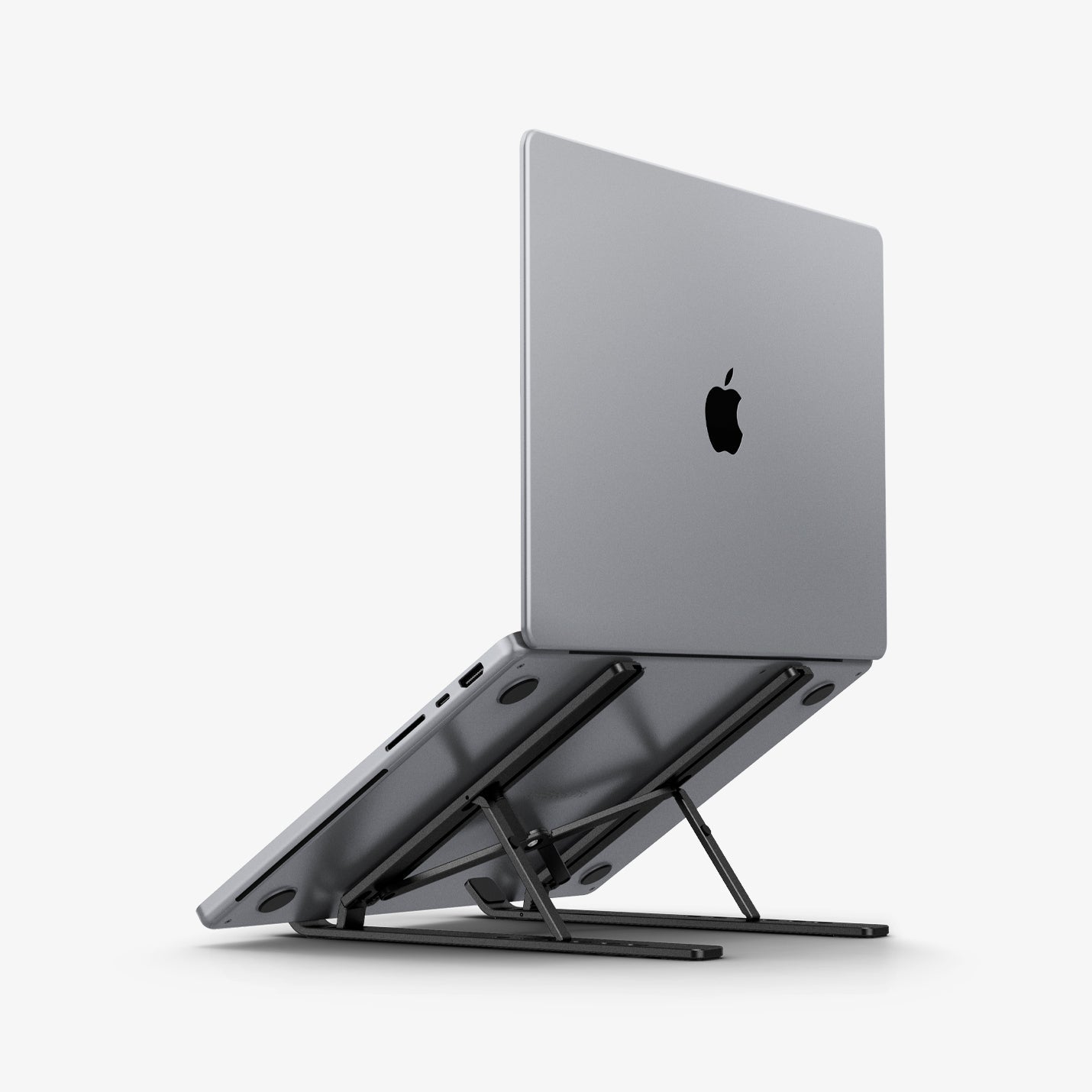 AMP04577 - LD201 Laptop Stand in black showing the back with macbook laptop on the stand