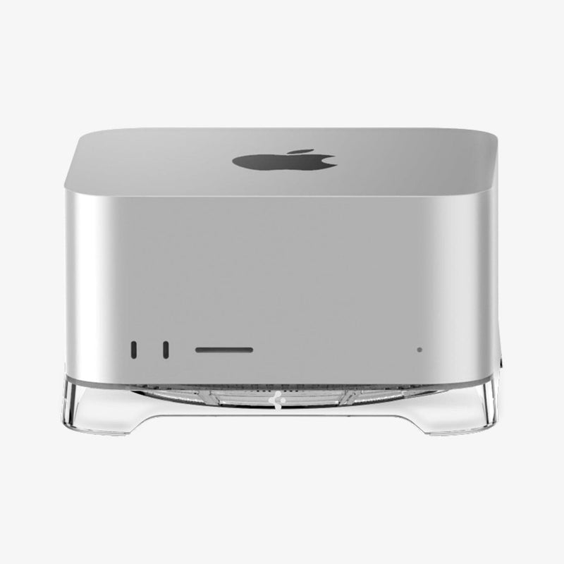 AMP04796 - Apple Mac Studio Stand in crystal clear showing the front with mac studio on stand