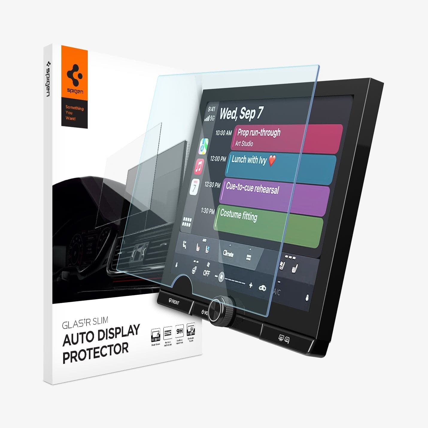 AGL05879 - Lexus NX 9.8" Screen Protector GLAS.tR SLIM showing the touch screen display, screen protector and packaging