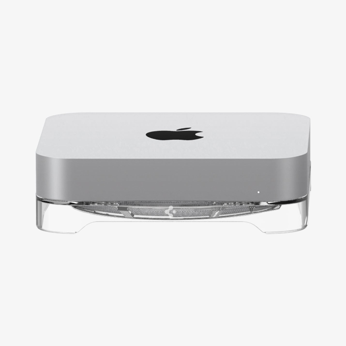 AMP06150 - Apple Mac Mini Stand in crystal clear showing the front and partial top