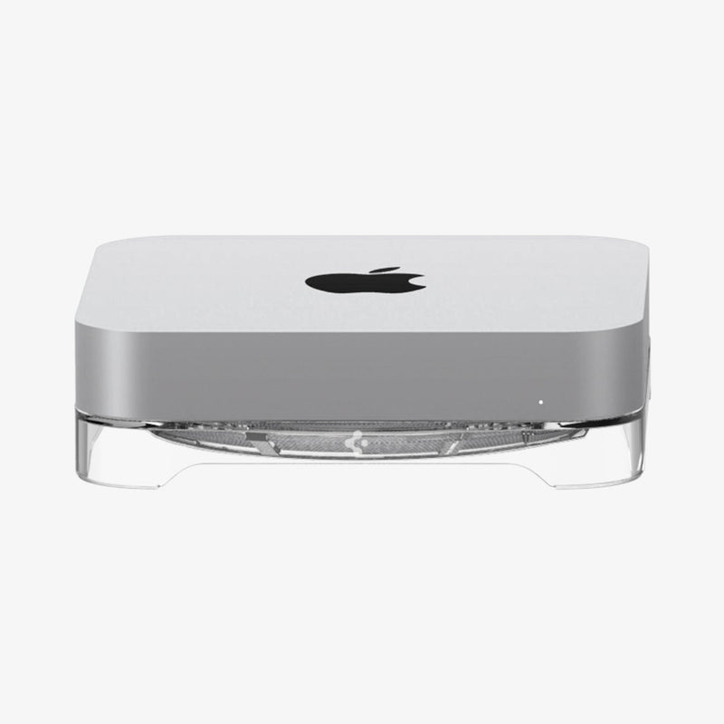 AMP06150 - Apple Mac Mini Stand in crystal clear showing the front and partial top