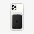 AMP02284 - MagSafe Card Holder Valentinus (MagFit) in black showing the card holder attached to back of device