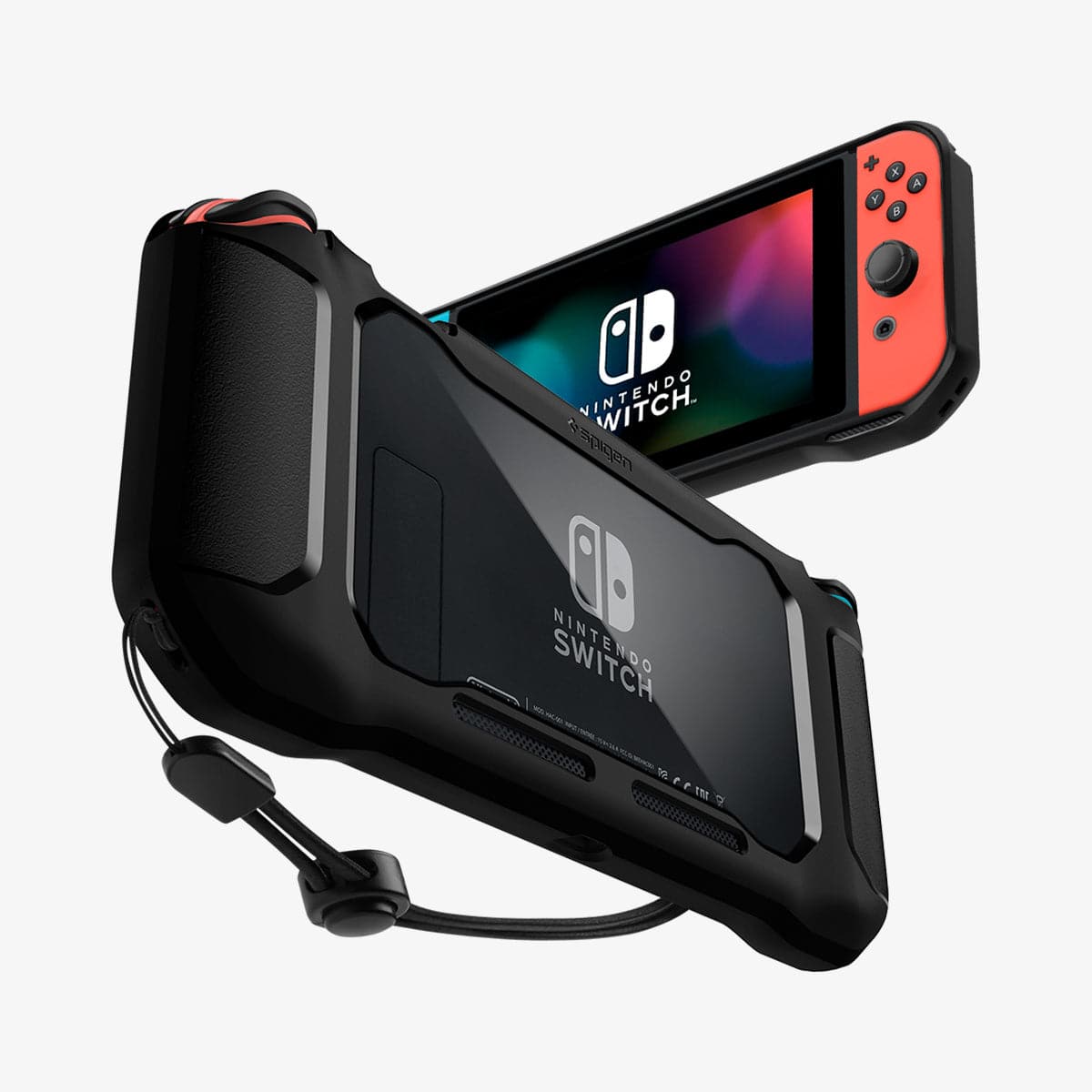 ACS01228 - Nintendo Switch Case Rugged Armor in matte black showing the back, front and sides