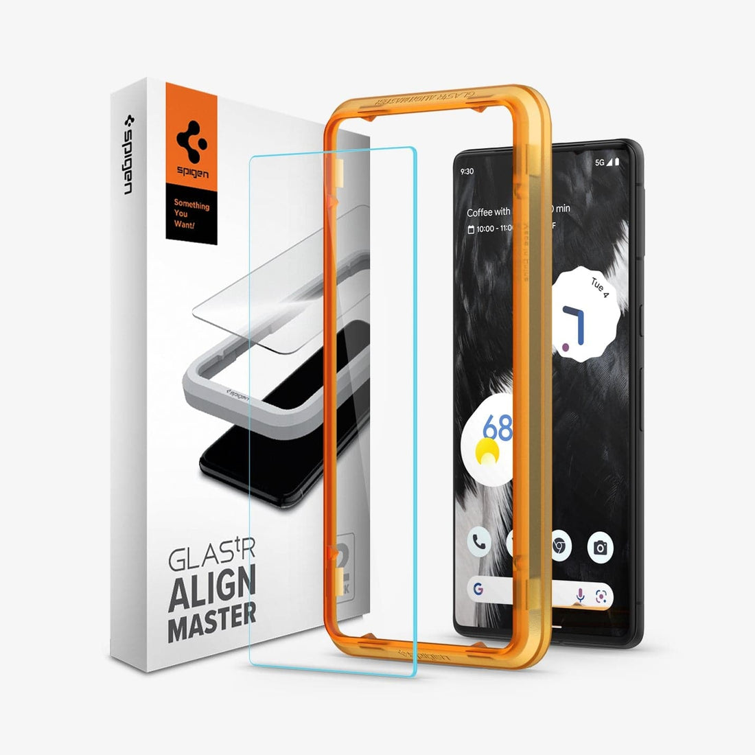 AGL05199 - Pixel 7 Screen Protector AlignMaster GLAS.tR showing the device, alignmaster tray, two screen protectors and packaging
