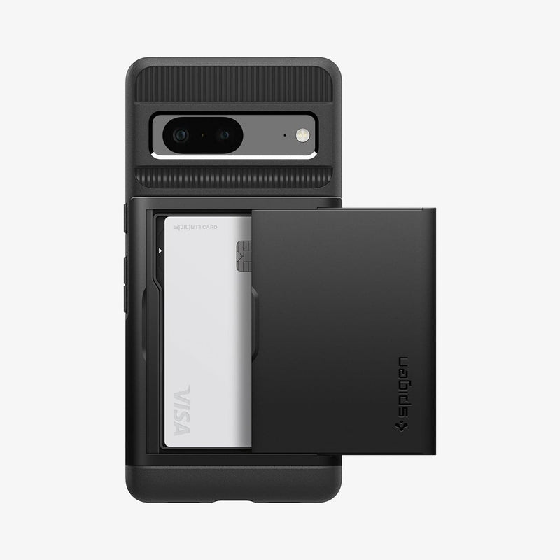 ACS04704 - Pixel 7 Case Slim Armor CS in black showing the back with card in slot