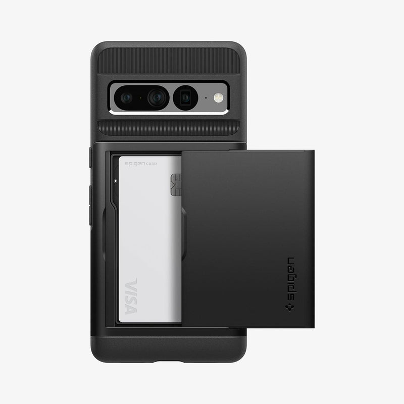 ACS04731 - Pixel 7 Pro Case Slim Armor CS in black showing the back with card in slot