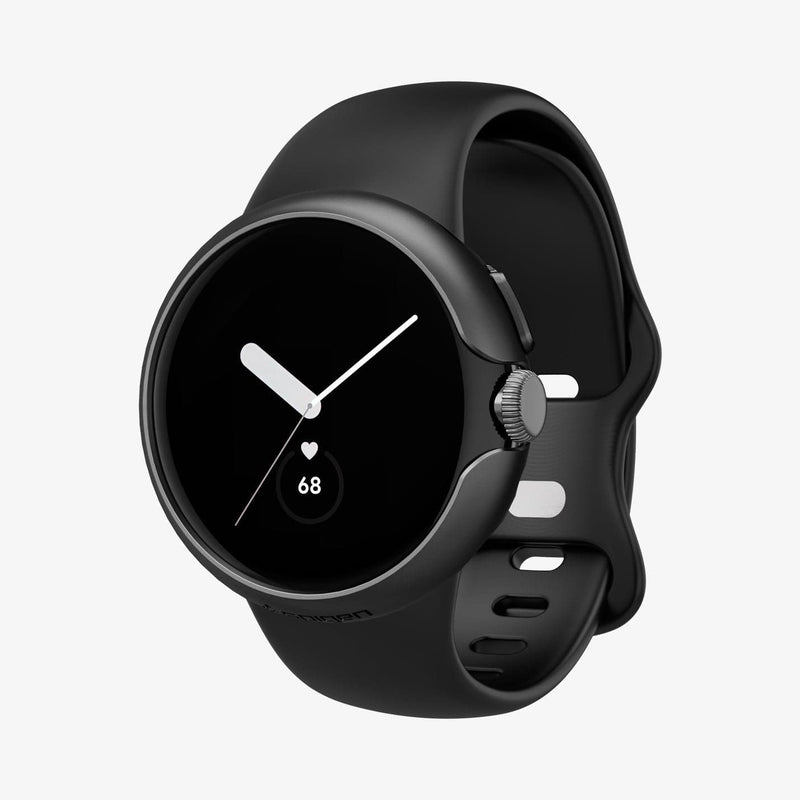 ACS05795 - Pixel Watch Case Thin Fit in black showing the front and partial inside of band