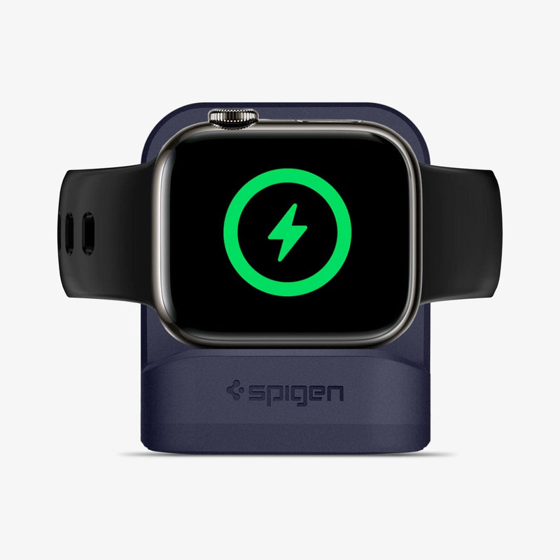 000CD21182 - Apple Watch Night Stand S350 in midnight blue showing the front with watch on stand
