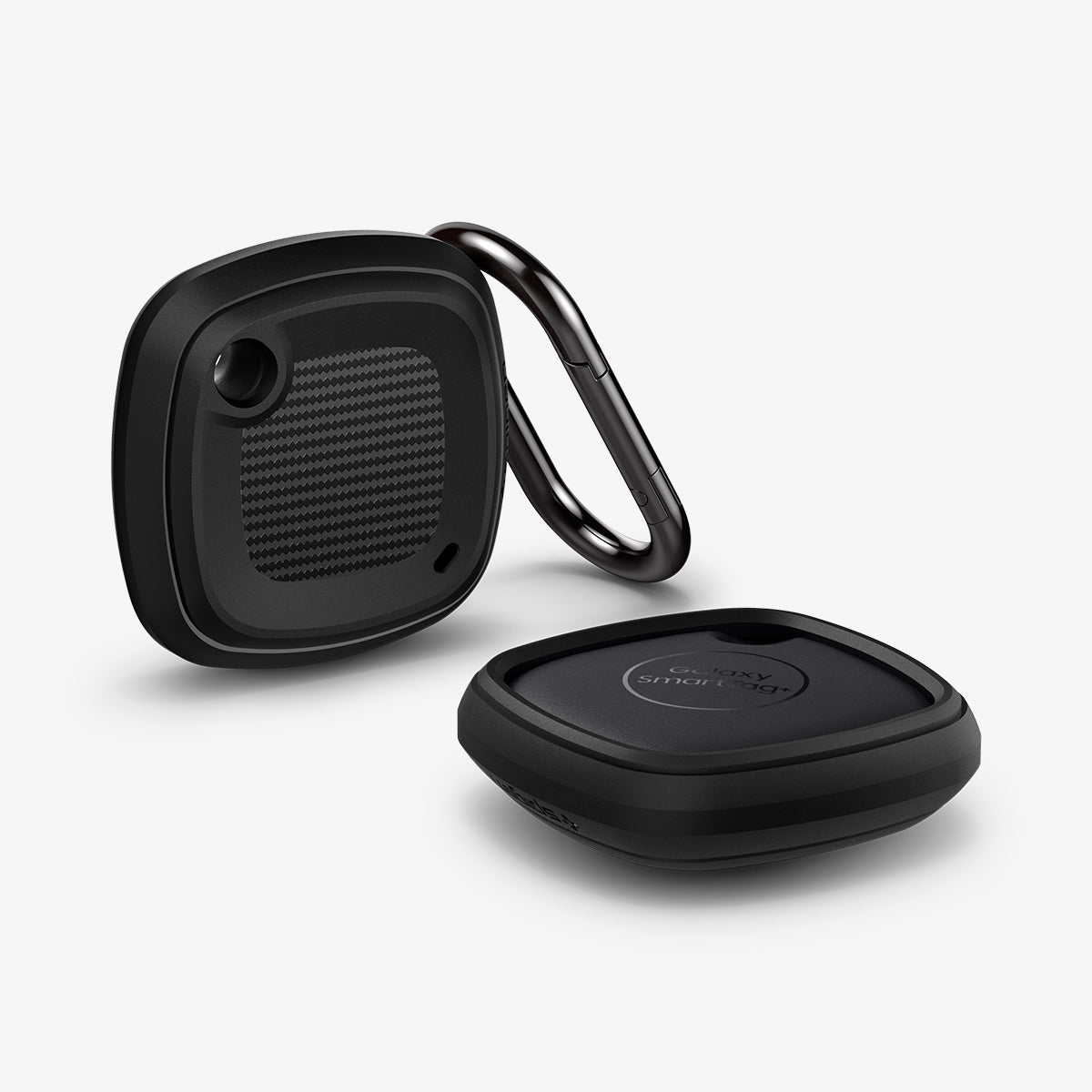 ACS03411 - Galaxy SmartTag+ Case Rugged Armor in matte black showing the front, side and back