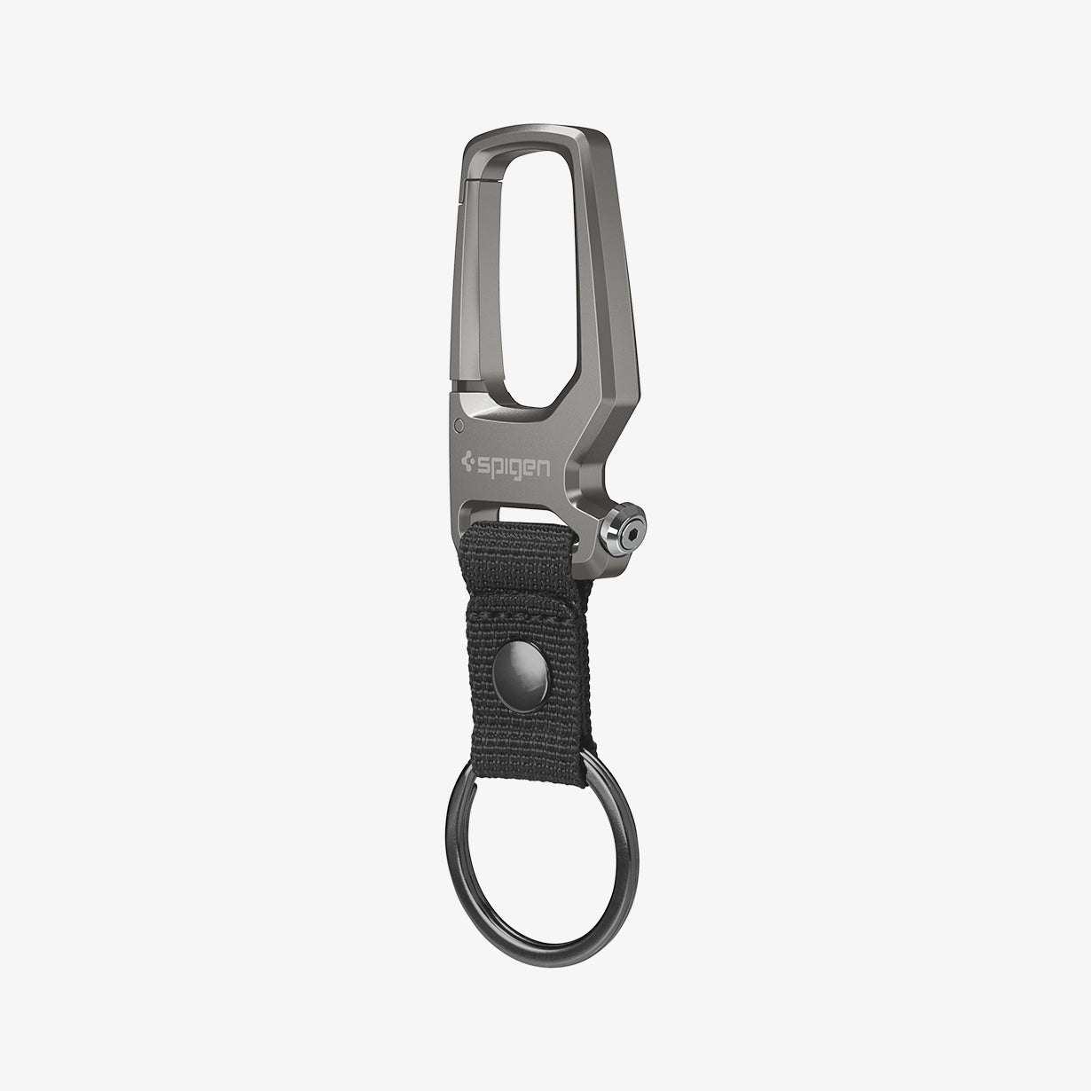 AHP04505 - Carabiner + Keyring in gunmetal showing the front and side